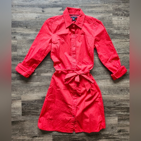 Tommy Hilfiger Polkdadot Red Button-Up Shirt Dress - Picture 2 of 6